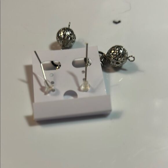 Silver and Black Dangle Earrings - Picture 3 of 3